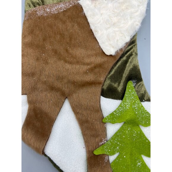 North Pole Trading Co Reindeer Stocking With Faux Fur Body Holly Accent Trees - Picture 11 of 15